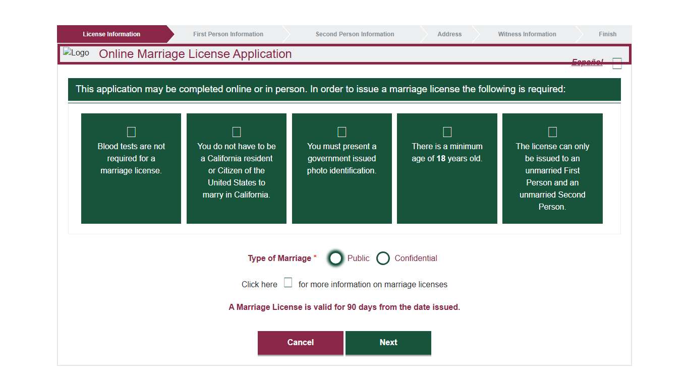 Online Marriage License Application