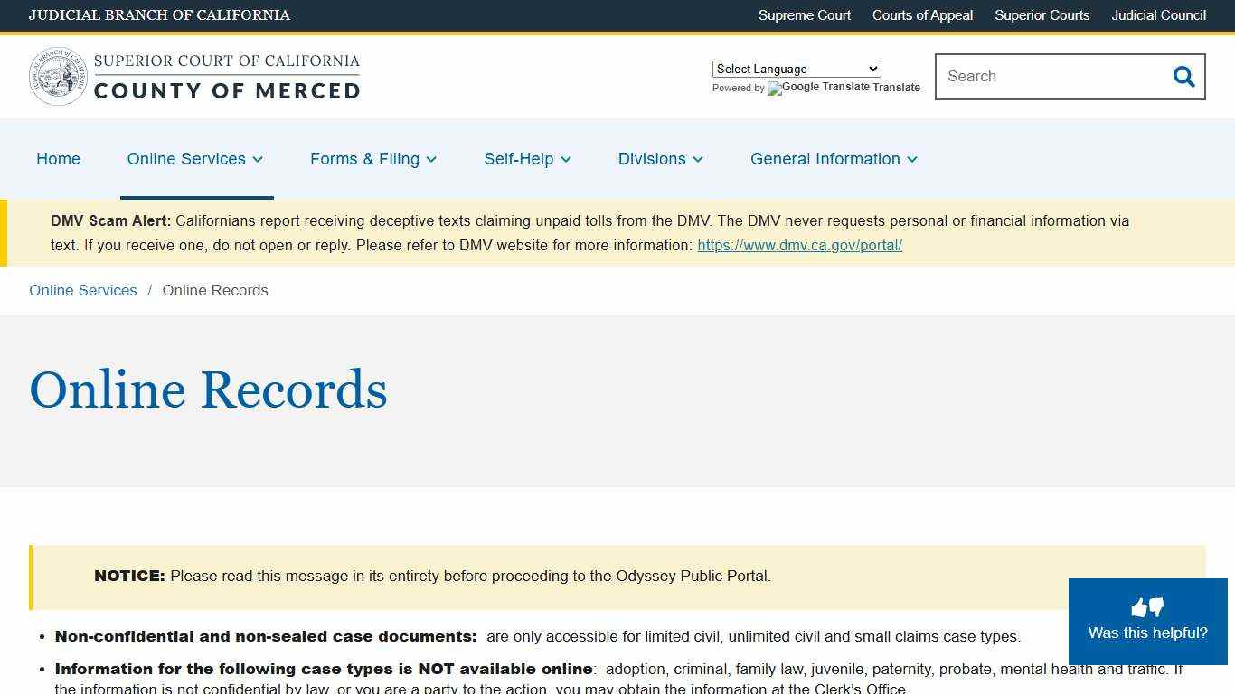 Online Records Superior Court of California County of Merced